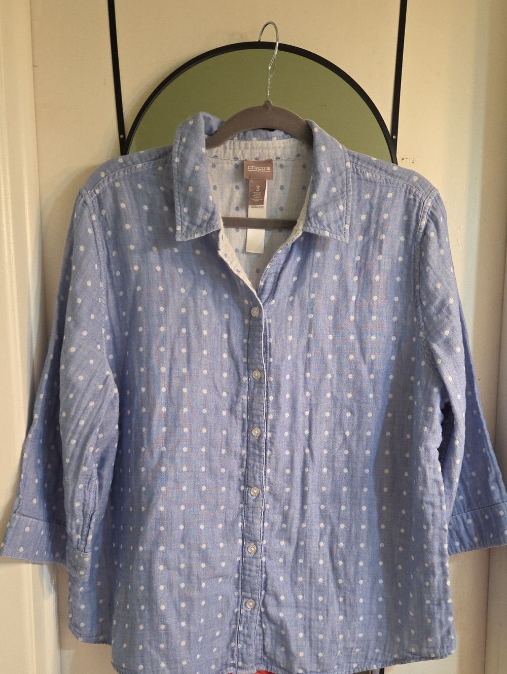 Chico's Light Blue Polka Dot Button-Down Shirt
